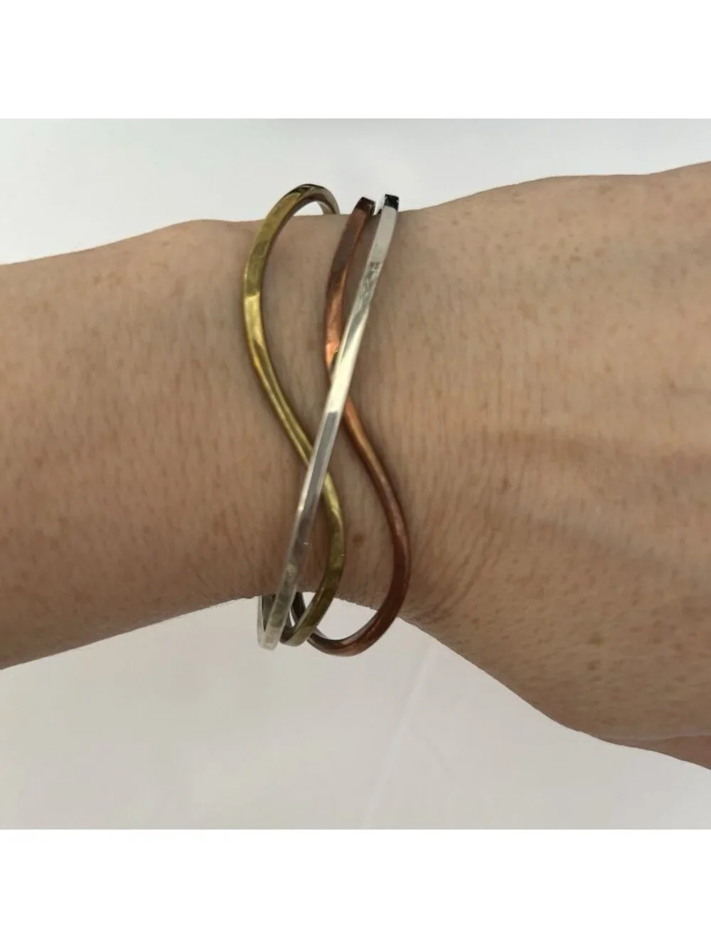Vintage Brass Goldtone Copper Silvertone Layered Wave Cuff Bracelet Bangle Boho